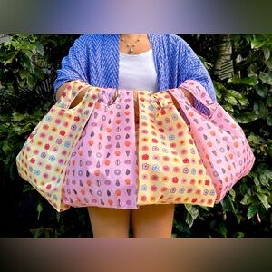 Seashell or Hibiscus Flower Pattern Print Ripstop Nylon Foldable Tote Bag